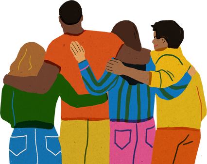 Handdrawn Freeform Vibrant POC Friends Hugging
